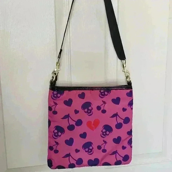 Betsey Johnson Pink and Purple, Skulls and Cherries Purse - Picture 3 of 3